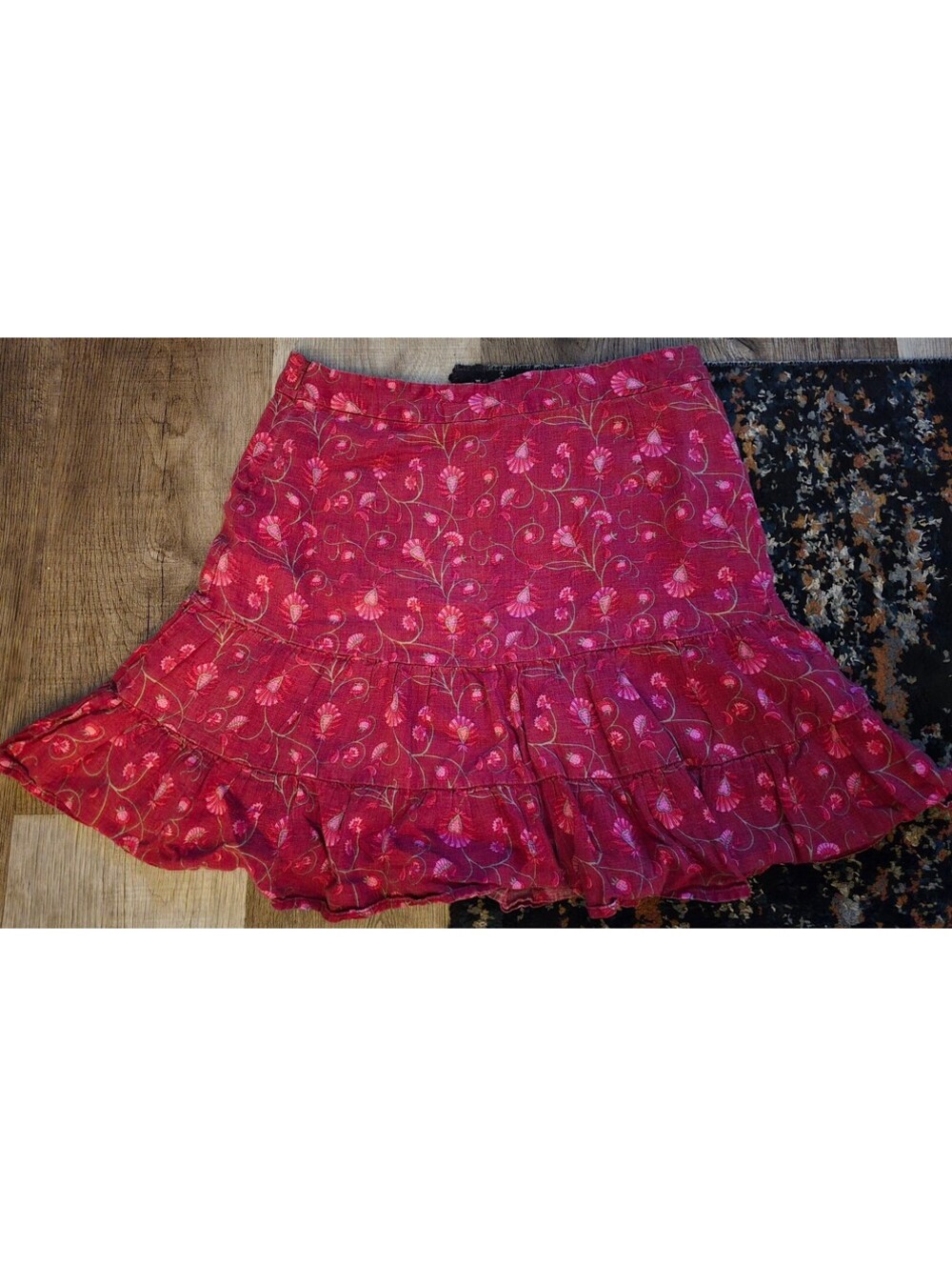 GAP Red Pink Floral Tiered Ruffle Mini Skirt Linen Blend Y2K Boho